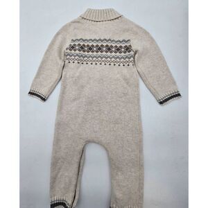 Koala Baby Infant Fair Isle Pattern Romper 6-9M 100% Cotton Beige & Brown